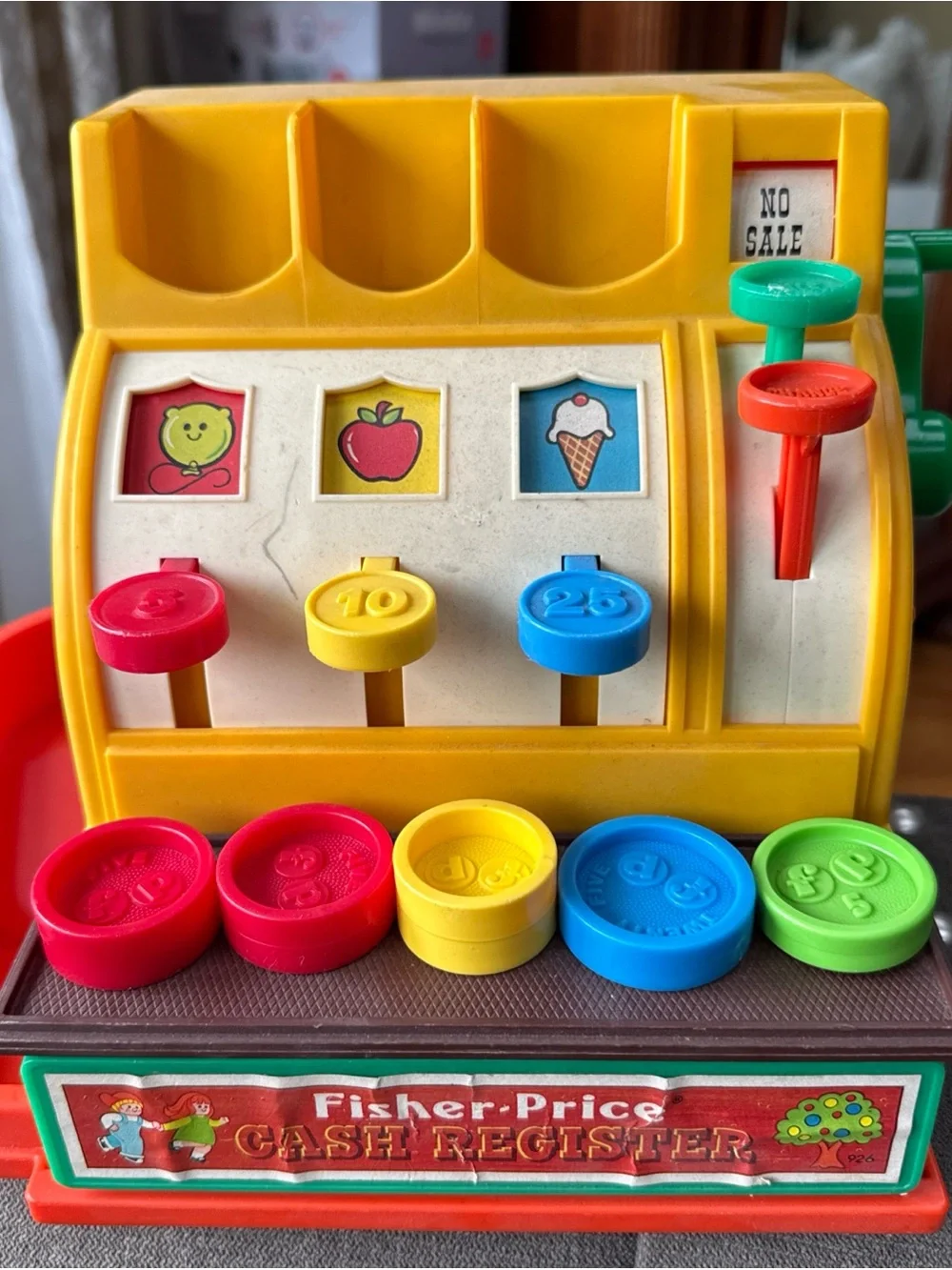 Fisher-Price Yellow Kids Cash Register Toy with Colorful Coins